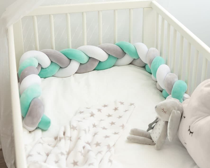 Trenza protectora para cuna y cama gris y menta 1,5 m - Imagen 2