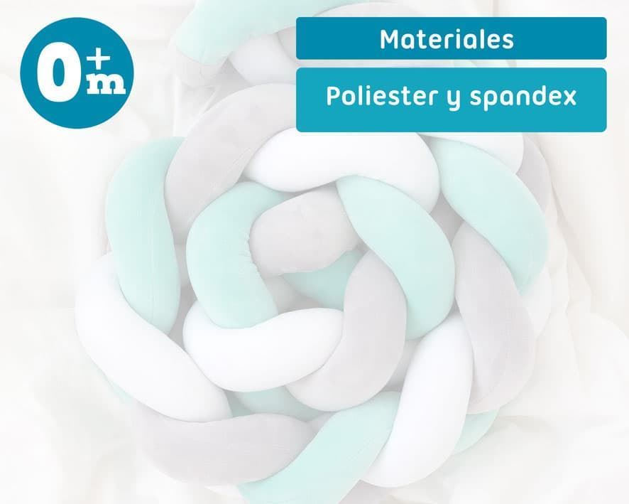Trenza protectora para cuna y cama gris y menta 1,5 m - Imagen 4