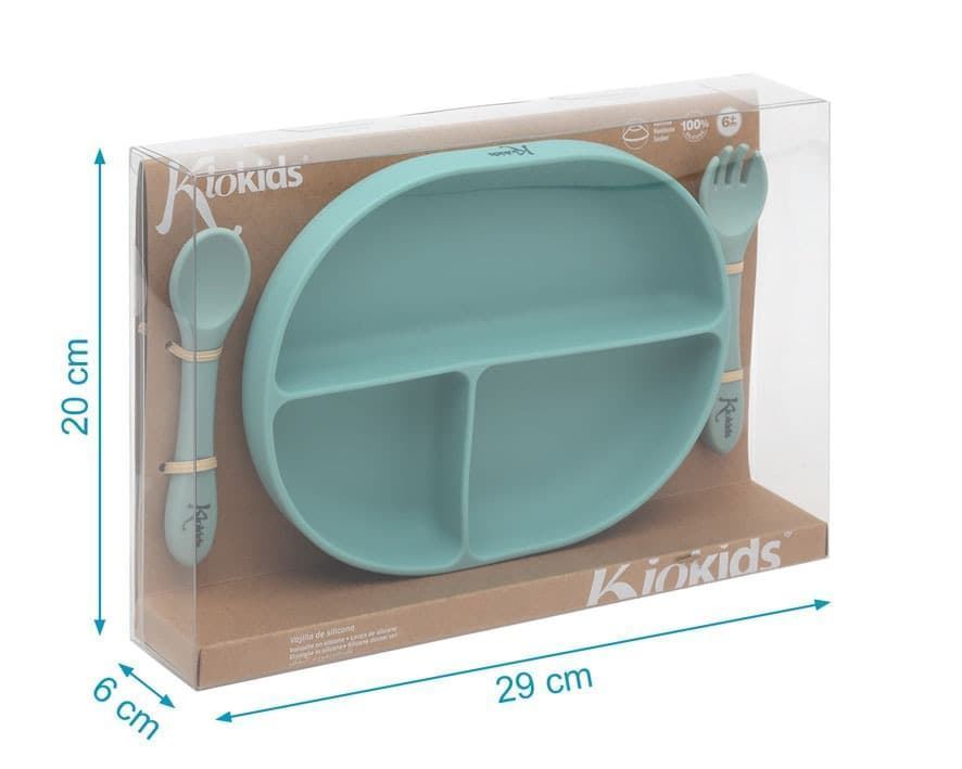 Plato con compartimentos + cubiertos de silicona verde salvia - Imagen 3