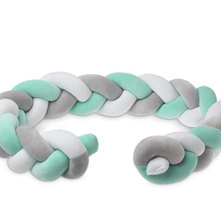 Trenza protectora para cuna y cama gris y menta 1,5 m - Imagen 1